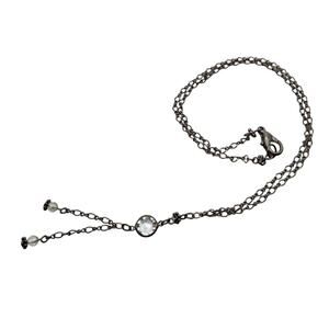 Vintage Silver Tone Necklace – Clear Beads & Daisy Accents – 9″ Drop